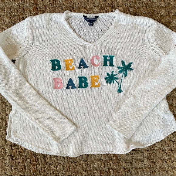 Simply Southern Beach Babe Sweater S/M Embroidered Oversized Crop Resort - Picture 2 of 6